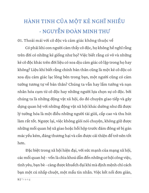 Hành Tinh Của Một Kẻ Nghĩ Nhiều - Nguyễn Đoàn Minh Thư [eBook]